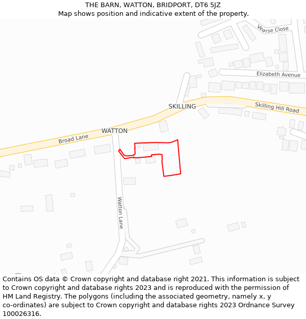 THE BARN, WATTON, BRIDPORT, DT6 5JZ: Location map and indicative extent of plot