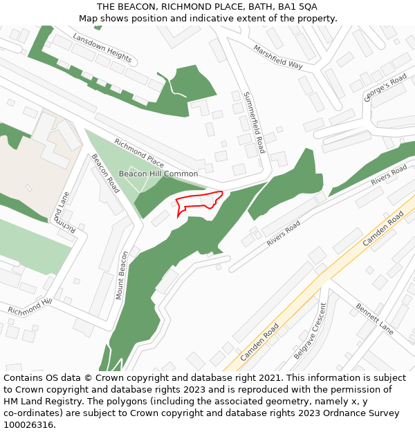 THE BEACON, RICHMOND PLACE, BATH, BA1 5QA: Location map and indicative extent of plot