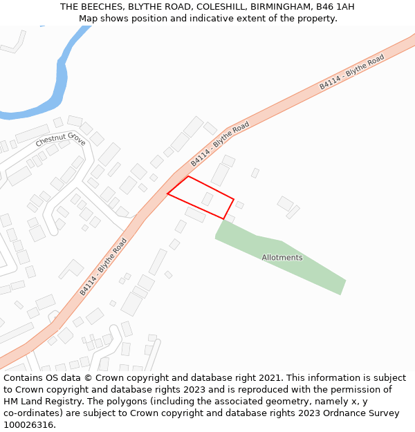 THE BEECHES, BLYTHE ROAD, COLESHILL, BIRMINGHAM, B46 1AH: Location map and indicative extent of plot