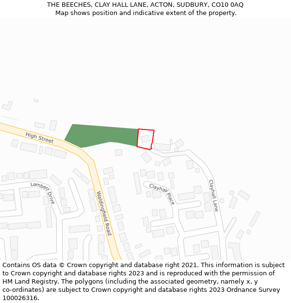 THE BEECHES, CLAY HALL LANE, ACTON, SUDBURY, CO10 0AQ: Location map and indicative extent of plot