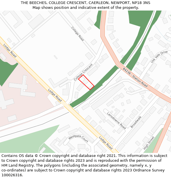 THE BEECHES, COLLEGE CRESCENT, CAERLEON, NEWPORT, NP18 3NS: Location map and indicative extent of plot