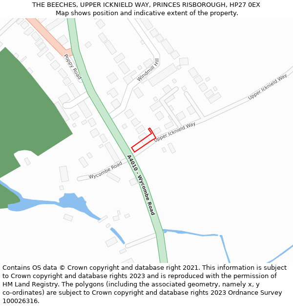 THE BEECHES, UPPER ICKNIELD WAY, PRINCES RISBOROUGH, HP27 0EX: Location map and indicative extent of plot