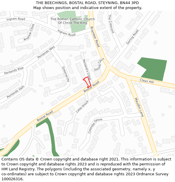 THE BEECHINGS, BOSTAL ROAD, STEYNING, BN44 3PD: Location map and indicative extent of plot