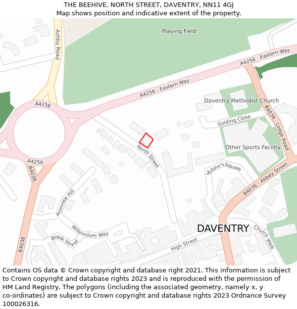 THE BEEHIVE, NORTH STREET, DAVENTRY, NN11 4GJ: Location map and indicative extent of plot