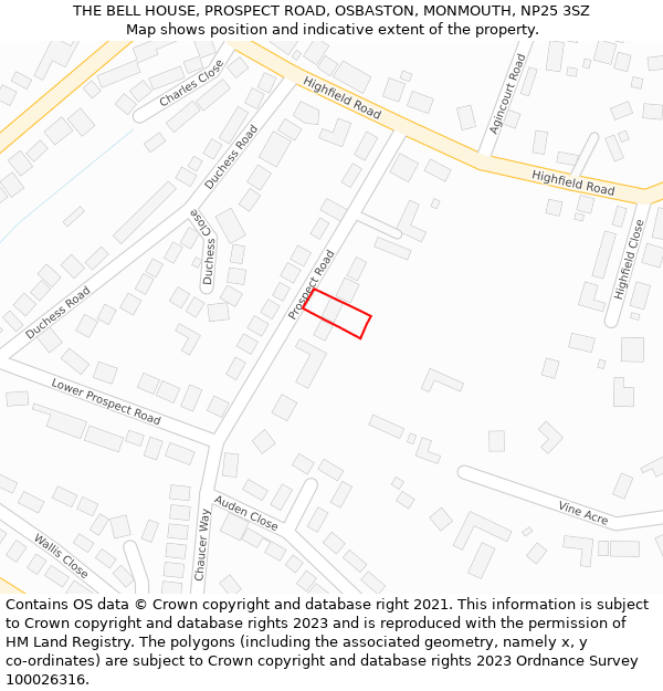 THE BELL HOUSE, PROSPECT ROAD, OSBASTON, MONMOUTH, NP25 3SZ: Location map and indicative extent of plot