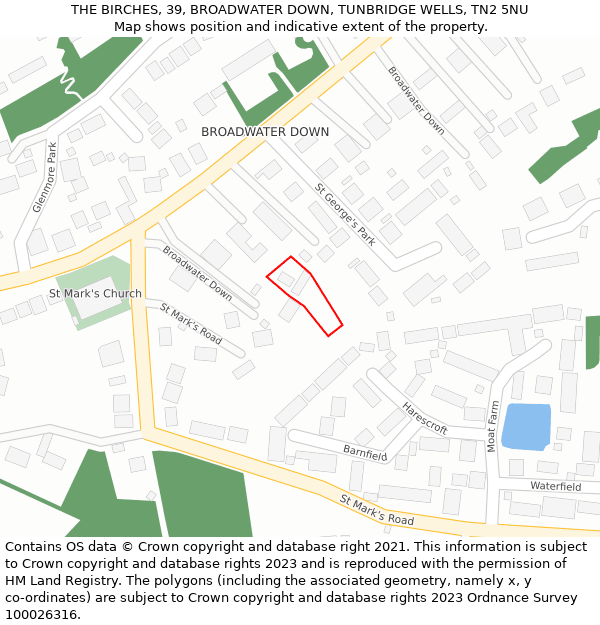 THE BIRCHES, 39, BROADWATER DOWN, TUNBRIDGE WELLS, TN2 5NU: Location map and indicative extent of plot