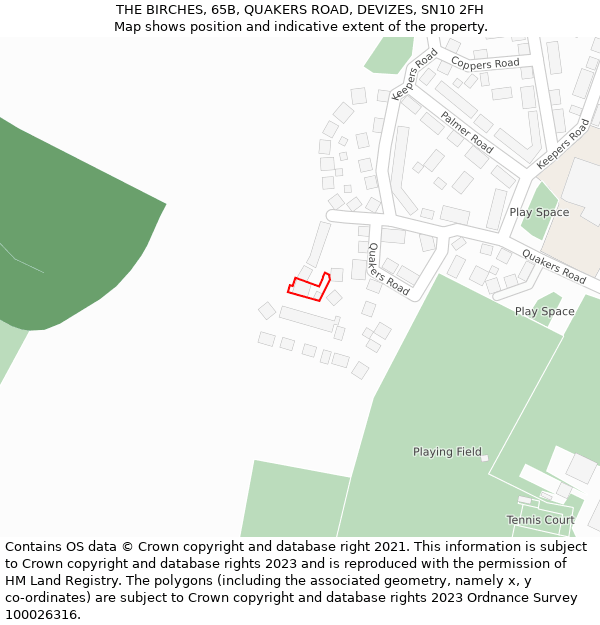 THE BIRCHES, 65B, QUAKERS ROAD, DEVIZES, SN10 2FH: Location map and indicative extent of plot