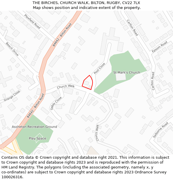 THE BIRCHES, CHURCH WALK, BILTON, RUGBY, CV22 7LX: Location map and indicative extent of plot