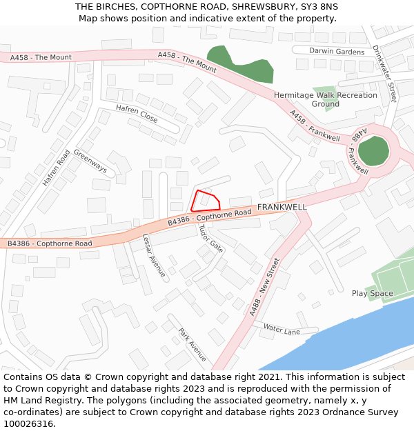 THE BIRCHES, COPTHORNE ROAD, SHREWSBURY, SY3 8NS: Location map and indicative extent of plot