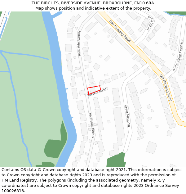 THE BIRCHES, RIVERSIDE AVENUE, BROXBOURNE, EN10 6RA: Location map and indicative extent of plot