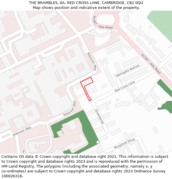 THE BRAMBLES, 6A, RED CROSS LANE, CAMBRIDGE, CB2 0QU: Location map and indicative extent of plot