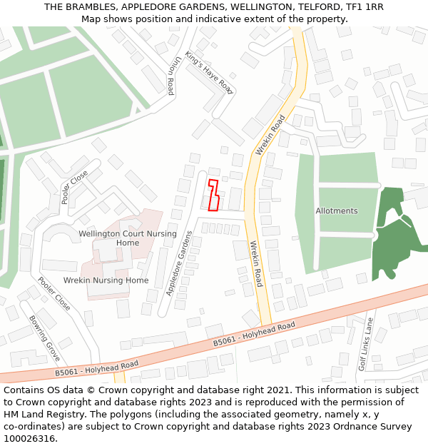 THE BRAMBLES, APPLEDORE GARDENS, WELLINGTON, TELFORD, TF1 1RR: Location map and indicative extent of plot