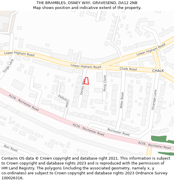 THE BRAMBLES, OSNEY WAY, GRAVESEND, DA12 2NB: Location map and indicative extent of plot