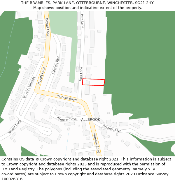 THE BRAMBLES, PARK LANE, OTTERBOURNE, WINCHESTER, SO21 2HY: Location map and indicative extent of plot