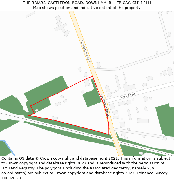 THE BRIARS, CASTLEDON ROAD, DOWNHAM, BILLERICAY, CM11 1LH: Location map and indicative extent of plot