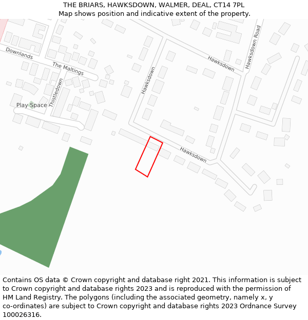 THE BRIARS, HAWKSDOWN, WALMER, DEAL, CT14 7PL: Location map and indicative extent of plot