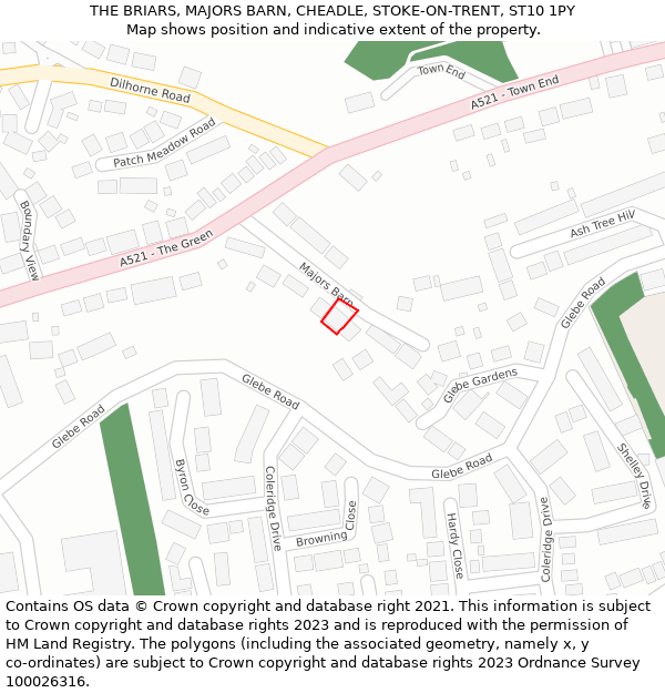THE BRIARS, MAJORS BARN, CHEADLE, STOKE-ON-TRENT, ST10 1PY: Location map and indicative extent of plot