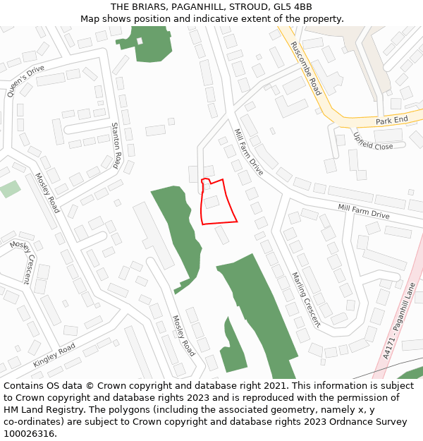 THE BRIARS, PAGANHILL, STROUD, GL5 4BB: Location map and indicative extent of plot