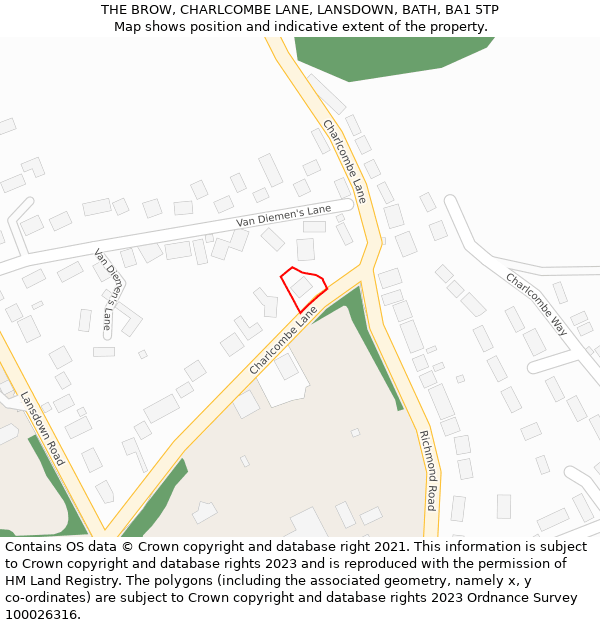 THE BROW, CHARLCOMBE LANE, LANSDOWN, BATH, BA1 5TP: Location map and indicative extent of plot
