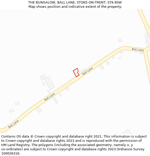 THE BUNGALOW, BALL LANE, STOKE-ON-TRENT, ST6 8SW: Location map and indicative extent of plot