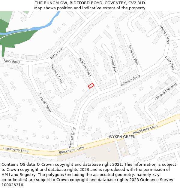 THE BUNGALOW, BIDEFORD ROAD, COVENTRY, CV2 3LD: Location map and indicative extent of plot