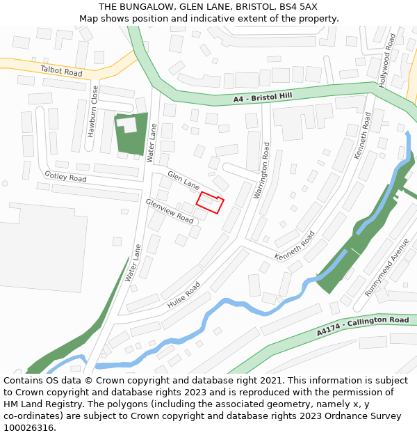 THE BUNGALOW, GLEN LANE, BRISTOL, BS4 5AX: Location map and indicative extent of plot