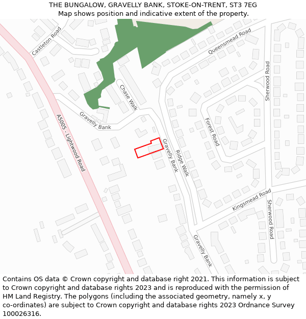THE BUNGALOW, GRAVELLY BANK, STOKE-ON-TRENT, ST3 7EG: Location map and indicative extent of plot
