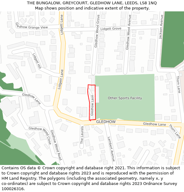 THE BUNGALOW, GREYCOURT, GLEDHOW LANE, LEEDS, LS8 1NQ: Location map and indicative extent of plot