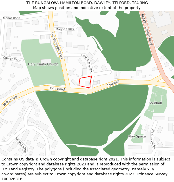 THE BUNGALOW, HAMILTON ROAD, DAWLEY, TELFORD, TF4 3NG: Location map and indicative extent of plot