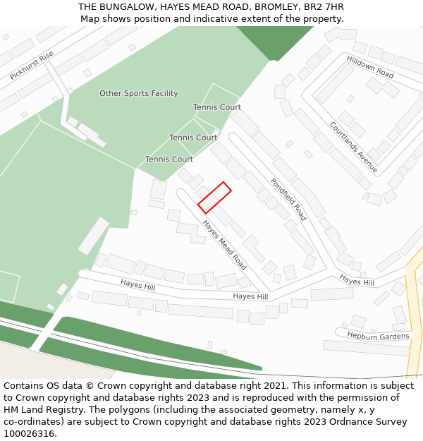 THE BUNGALOW, HAYES MEAD ROAD, BROMLEY, BR2 7HR: Location map and indicative extent of plot