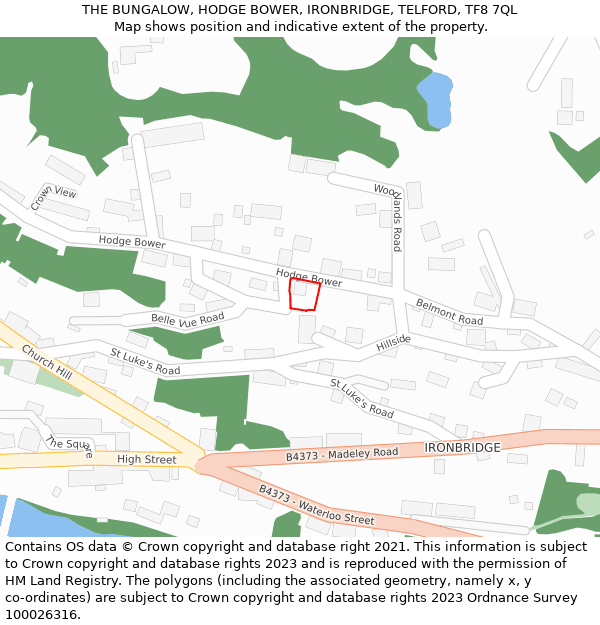 THE BUNGALOW, HODGE BOWER, IRONBRIDGE, TELFORD, TF8 7QL: Location map and indicative extent of plot