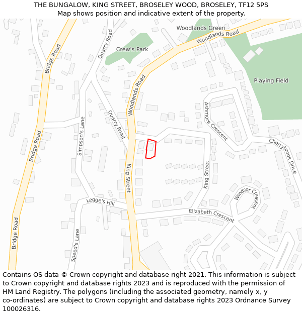 THE BUNGALOW, KING STREET, BROSELEY WOOD, BROSELEY, TF12 5PS: Location map and indicative extent of plot