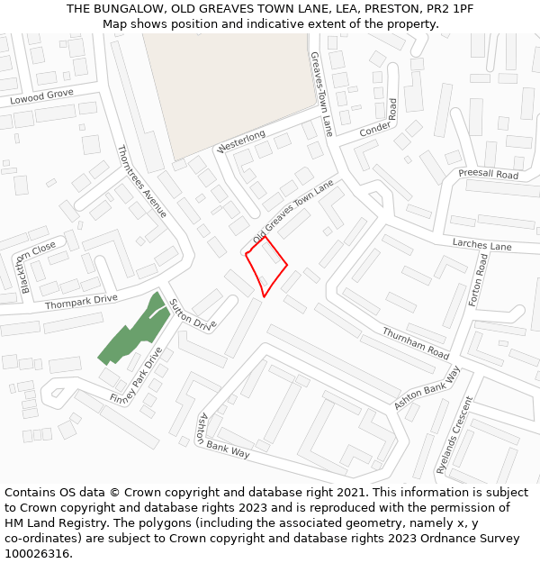 THE BUNGALOW, OLD GREAVES TOWN LANE, LEA, PRESTON, PR2 1PF: Location map and indicative extent of plot