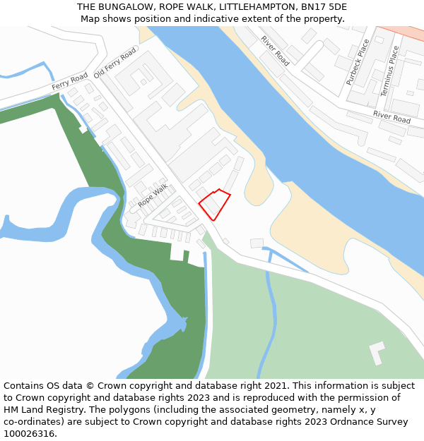 THE BUNGALOW, ROPE WALK, LITTLEHAMPTON, BN17 5DE: Location map and indicative extent of plot