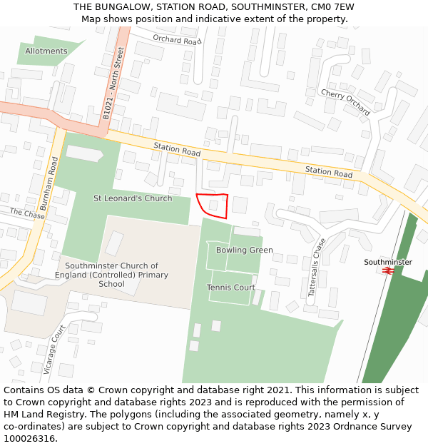 THE BUNGALOW, STATION ROAD, SOUTHMINSTER, CM0 7EW: Location map and indicative extent of plot