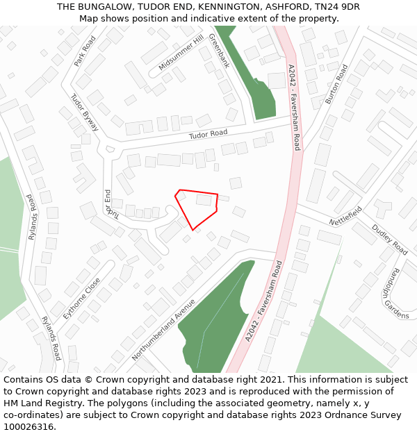 THE BUNGALOW, TUDOR END, KENNINGTON, ASHFORD, TN24 9DR: Location map and indicative extent of plot