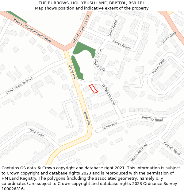 THE BURROWS, HOLLYBUSH LANE, BRISTOL, BS9 1BH: Location map and indicative extent of plot