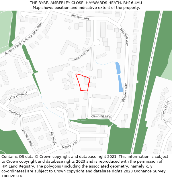 THE BYRE, AMBERLEY CLOSE, HAYWARDS HEATH, RH16 4AU: Location map and indicative extent of plot