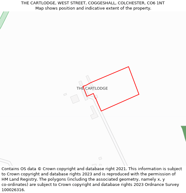 THE CARTLODGE, WEST STREET, COGGESHALL, COLCHESTER, CO6 1NT: Location map and indicative extent of plot