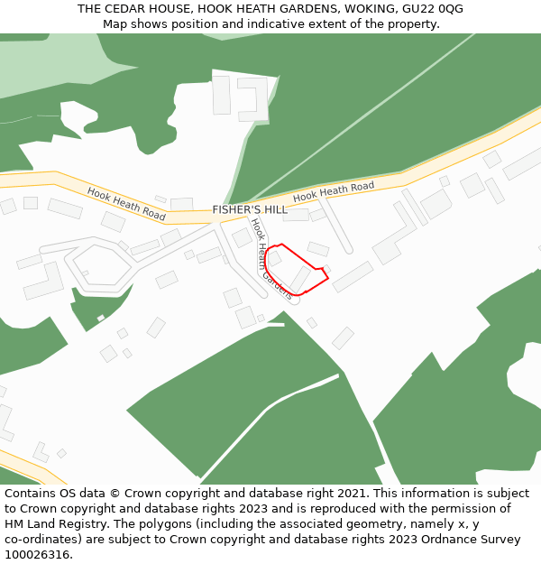 THE CEDAR HOUSE, HOOK HEATH GARDENS, WOKING, GU22 0QG: Location map and indicative extent of plot