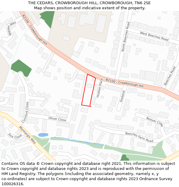 THE CEDARS, CROWBOROUGH HILL, CROWBOROUGH, TN6 2SE: Location map and indicative extent of plot