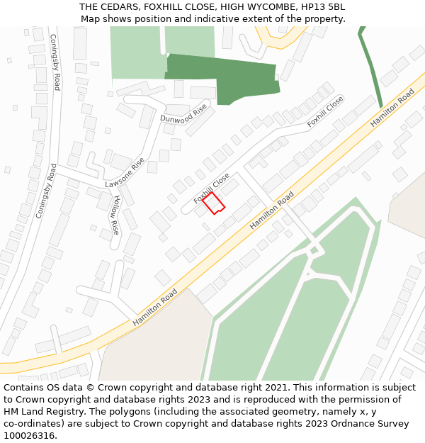 THE CEDARS, FOXHILL CLOSE, HIGH WYCOMBE, HP13 5BL: Location map and indicative extent of plot