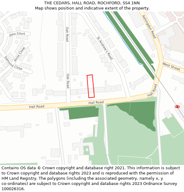 THE CEDARS, HALL ROAD, ROCHFORD, SS4 1NN: Location map and indicative extent of plot