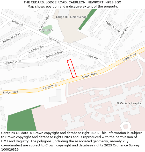 THE CEDARS, LODGE ROAD, CAERLEON, NEWPORT, NP18 3QX: Location map and indicative extent of plot