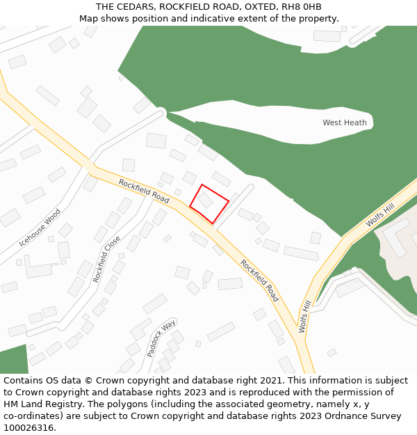 THE CEDARS, ROCKFIELD ROAD, OXTED, RH8 0HB: Location map and indicative extent of plot