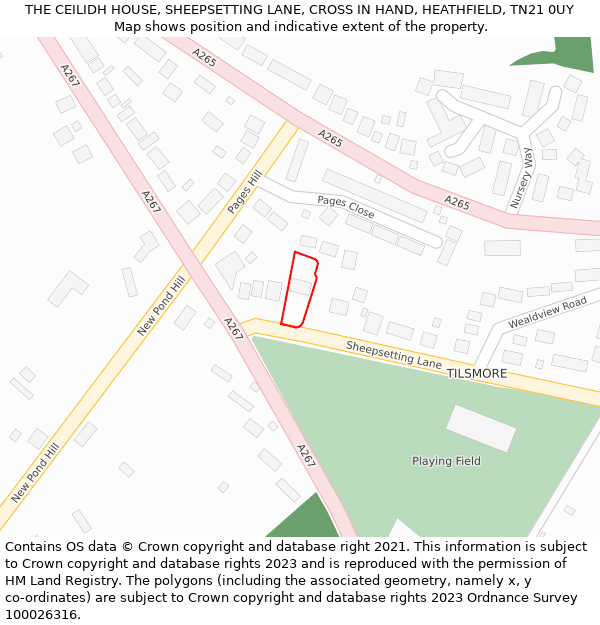 THE CEILIDH HOUSE, SHEEPSETTING LANE, CROSS IN HAND, HEATHFIELD, TN21 0UY: Location map and indicative extent of plot