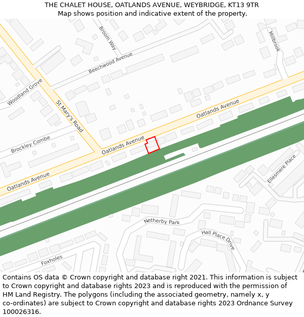 THE CHALET HOUSE, OATLANDS AVENUE, WEYBRIDGE, KT13 9TR: Location map and indicative extent of plot