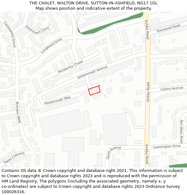 THE CHALET, WALTON DRIVE, SUTTON-IN-ASHFIELD, NG17 1GL: Location map and indicative extent of plot