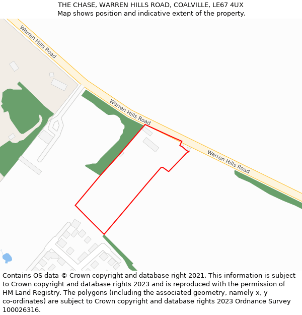 THE CHASE, WARREN HILLS ROAD, COALVILLE, LE67 4UX: Location map and indicative extent of plot