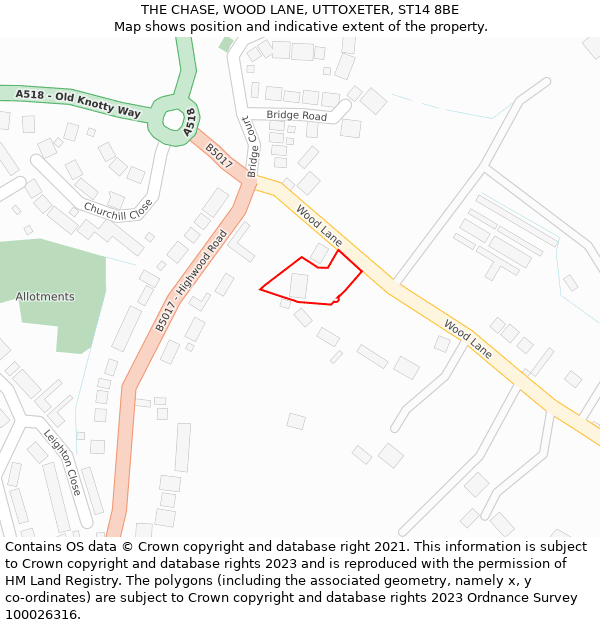 THE CHASE, WOOD LANE, UTTOXETER, ST14 8BE: Location map and indicative extent of plot